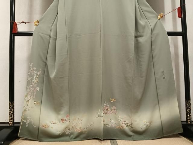 平和屋着物●螺鈿作家 甲斐泰造 訪問着 螺鈿 花鳥文 暈し染め 金彩 正絹 逸品 AABN8346ph