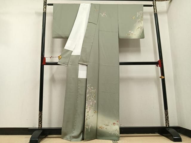 平和屋着物●螺鈿作家 甲斐泰造 訪問着 螺鈿 花鳥文 暈し染め 金彩 正絹 逸品 AABN8346ph