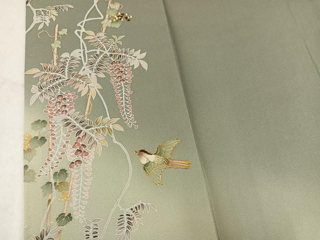 平和屋着物●螺鈿作家 甲斐泰造 訪問着 螺鈿 花鳥文 暈し染め 金彩 正絹 逸品 AABN8346ph