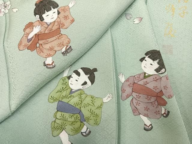 平和屋着物●日本画家 濡れ描き友禅作家 高橋峰陵 訪問着 童子 さが美扱い 正絹 逸品 未使用 AABN8359ph