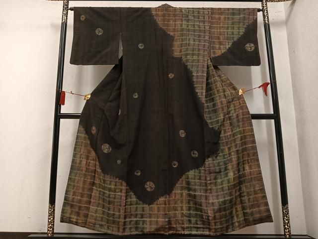 平和屋着物●訪問着 紬地 絞り 横段文 正絹 逸品 AABN8426ph
