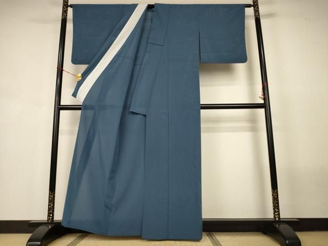 平和屋着物*夏物 色無地 絽縮緬 錆御納戸色 洗える着物 AABN8486jd