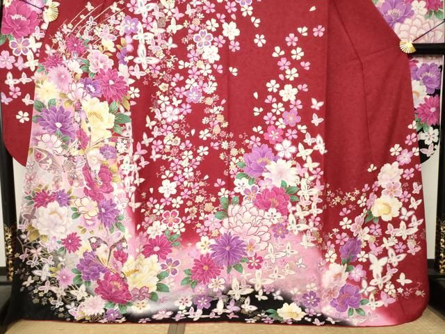 平和屋着物●豪華振袖 花蝶文 暈し染め 金銀糸 金銀彩 銀通し地 ロング丈 正絹 逸品 AABN8721ck