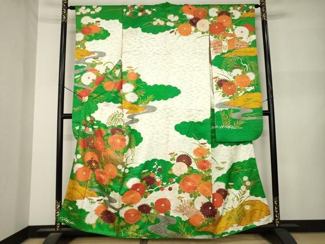 平和屋着物●豪華振袖 駒刺繍 風景花文 金彩 正絹 逸品 AABN8722ck