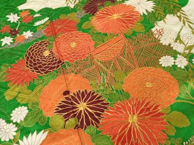 平和屋着物●豪華振袖 駒刺繍 風景花文 金彩 正絹 逸品 AABN8722ck