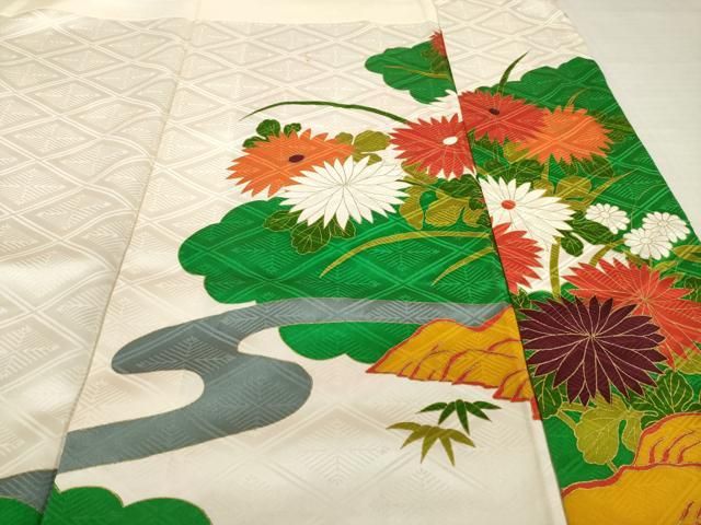 平和屋着物●豪華振袖 駒刺繍 風景花文 金彩 正絹 逸品 AABN8722ck