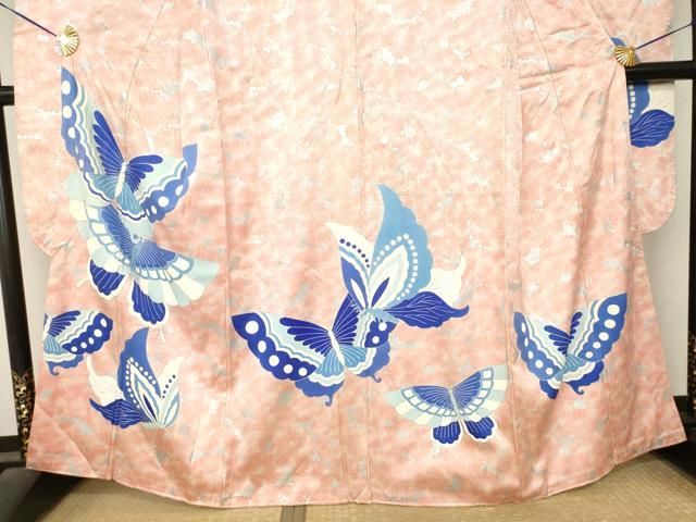 平和屋着物●豪華振袖 花蝶文 銀彩 正絹 逸品 AABN8723ck