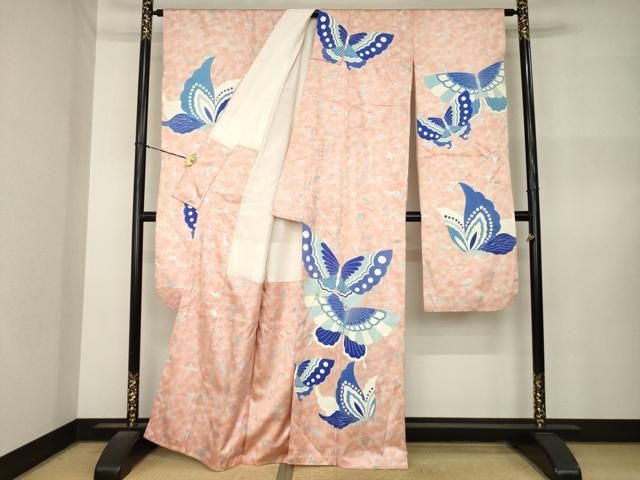 平和屋着物●豪華振袖 花蝶文 銀彩 正絹 逸品 AABN8723ck