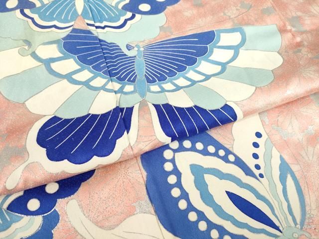 平和屋着物●豪華振袖 花蝶文 銀彩 正絹 逸品 AABN8723ck