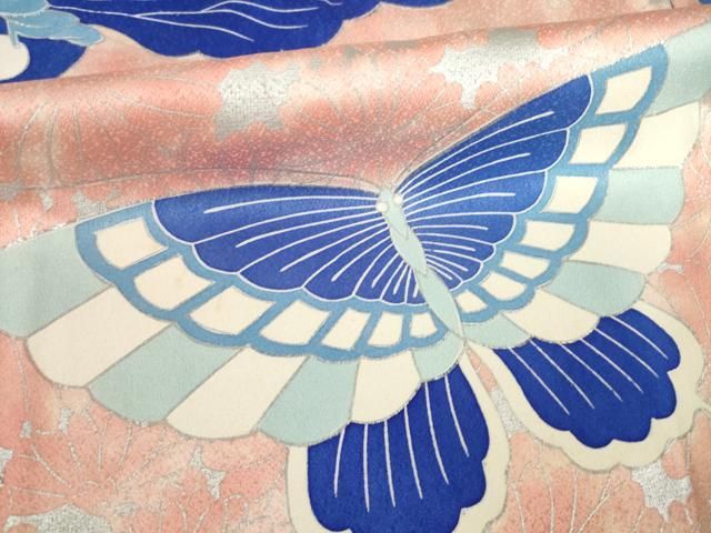 平和屋着物●豪華振袖 花蝶文 銀彩 正絹 逸品 AABN8723ck