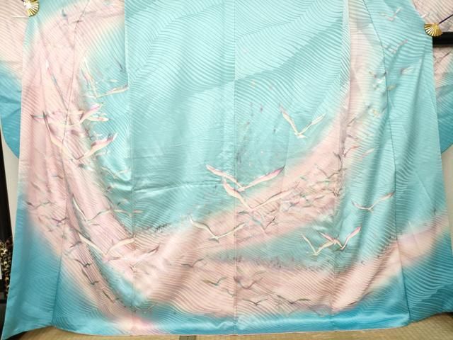 平和屋着物●豪華振袖 飛鶴文 暈し染め 金銀彩 正絹 逸品 AABN8728ck