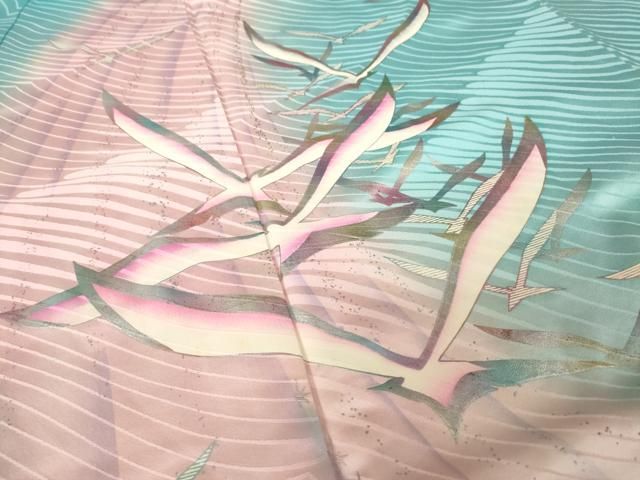 平和屋着物●豪華振袖 飛鶴文 暈し染め 金銀彩 正絹 逸品 AABN8728ck