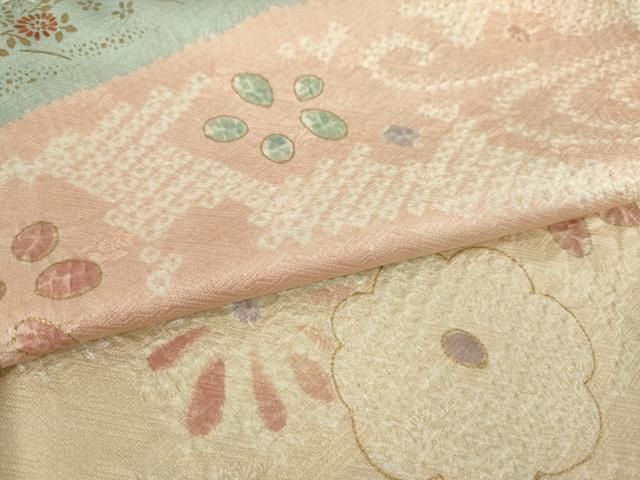 平和屋着物●訪問着 絞り 流水花文 金彩 正絹 逸品 AABN8731ck