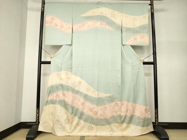 平和屋着物●訪問着 絞り 流水花文 金彩 正絹 逸品 AABN8731ck