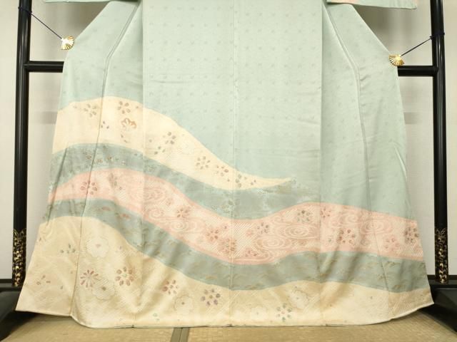平和屋着物●訪問着 絞り 流水花文 金彩 正絹 逸品 AABN8731ck