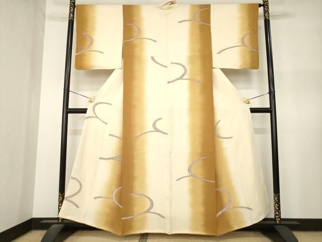 平和屋着物●上質な小紋 幾何学間道 暈し染め 銀彩 正絹 逸品 AABN8738ck