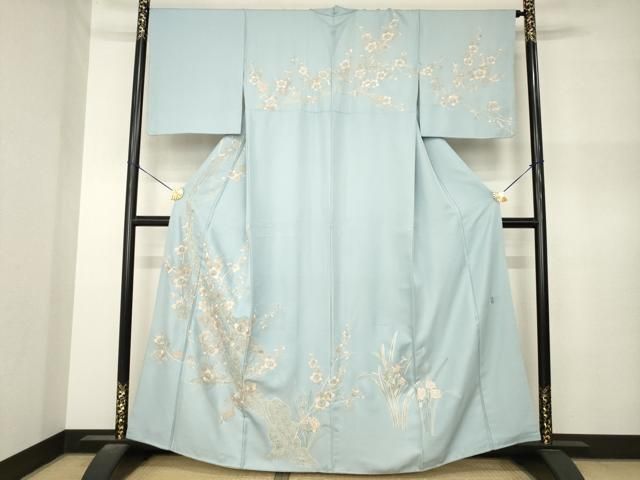 平和屋着物●中国三大刺繍 相良刺繍 総刺繍 訪問着 枝梅文 銀糸 正絹 逸品 AABN8753ck