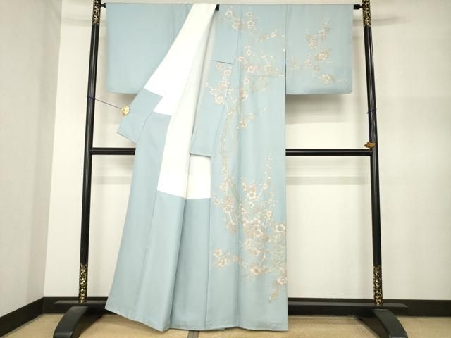 平和屋着物●中国三大刺繍 相良刺繍 総刺繍 訪問着 枝梅文 銀糸 正絹 逸品 AABN8753ck