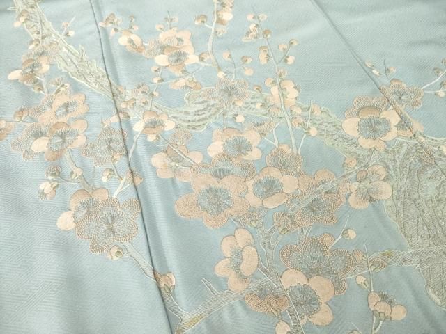平和屋着物●中国三大刺繍 相良刺繍 総刺繍 訪問着 枝梅文 銀糸 正絹 逸品 AABN8753ck