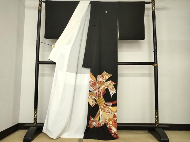 平和屋着物●創業460年・千總 黒留袖 駒刺繍 束ね熨斗文 大丸扱い 正絹 逸品 AABN8757ck