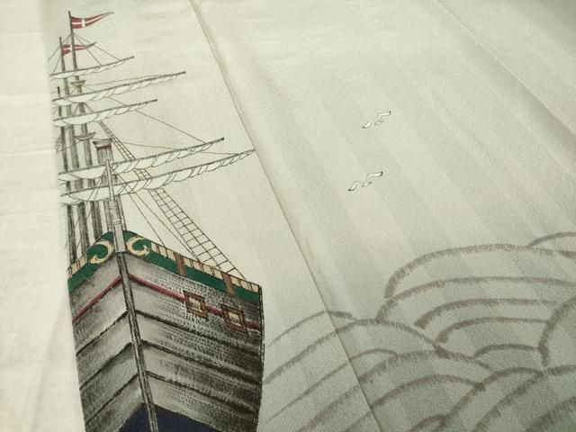 平和屋着物●訪問着 手描き 南蛮船 正絹 逸品 AABN8759ck