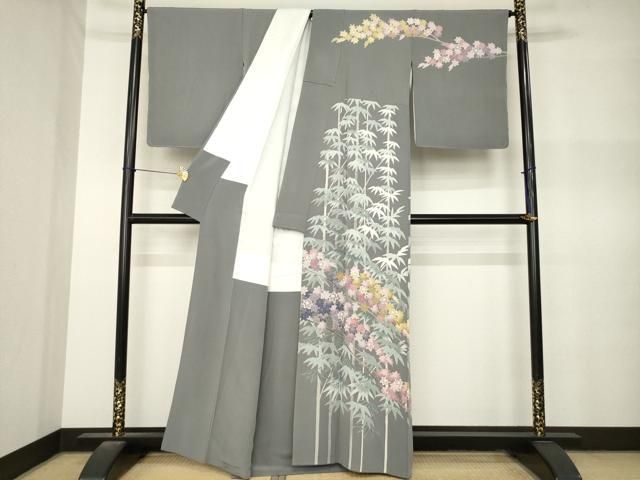平和屋着物●十日町友禅作家 村松竜介 訪問着 笹竹楓文 正絹 逸品 AABN8766ck