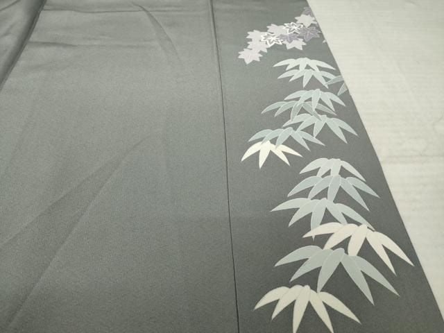 平和屋着物●十日町友禅作家 村松竜介 訪問着 笹竹楓文 正絹 逸品 AABN8766ck