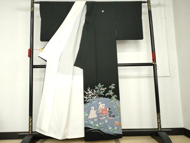 平和屋着物●本加賀友禅作家 浜谷豊右 豪華黒留袖 人物風景文 正絹 逸品 AABN9163cs