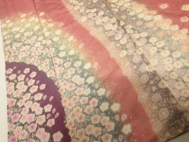 平和屋着物●豪華振袖 絞り 舞花文 金彩 金通し地 正絹 逸品 AABN9169cs