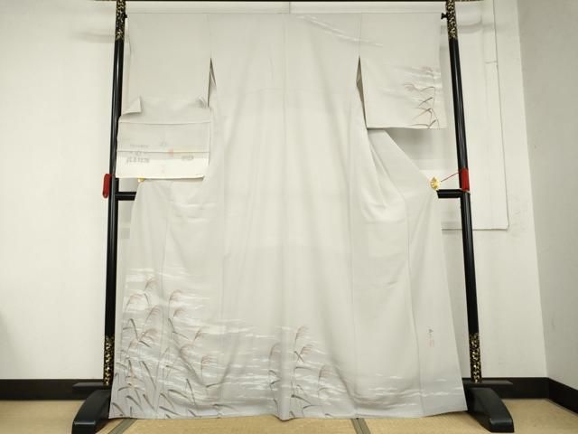 平和屋着物●日本画家 水嶋征夫 訪問着 薄 すすき 暈し染め 浜ちりめん 反端付き 背抜き仕立て 正絹 逸品 未使用 AABN9182cs