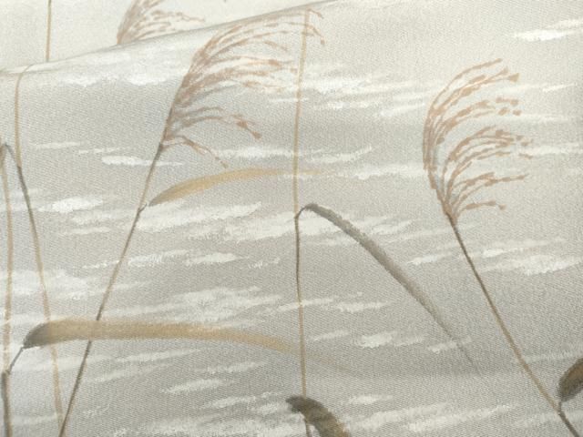 平和屋着物●日本画家 水嶋征夫 訪問着 薄 すすき 暈し染め 浜ちりめん 反端付き 背抜き仕立て 正絹 逸品 未使用 AABN9182cs