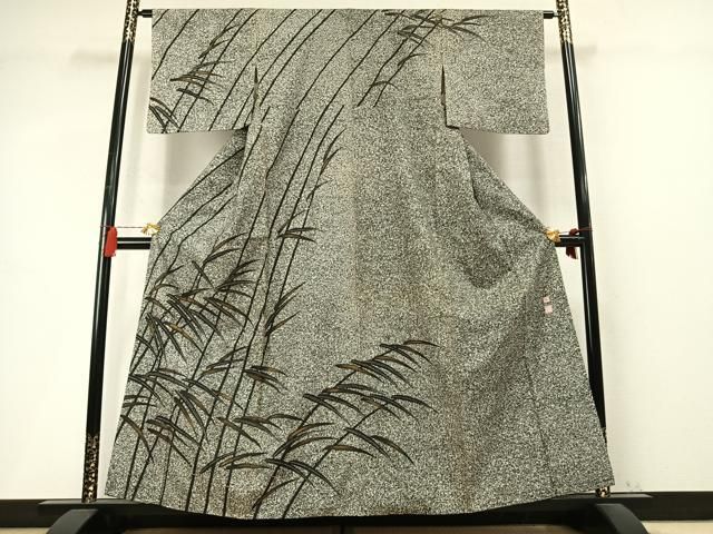 平和屋着物●石川県指定無形文化財 牛首紬 白山工房 手織 日本工芸会正会員 京友禅作家 清水光美 訪問着 笹竹文 たたき染 逸品 AABN9340fy