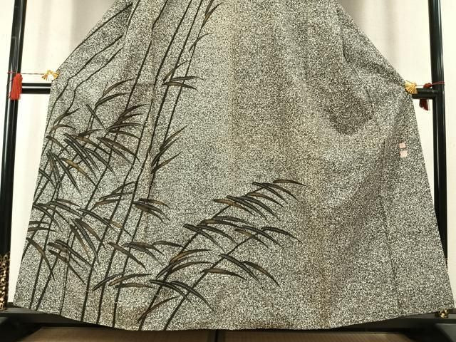 平和屋着物●石川県指定無形文化財 牛首紬 白山工房 手織 日本工芸会正会員 京友禅作家 清水光美 訪問着 笹竹文 たたき染 逸品 AABN9340fy