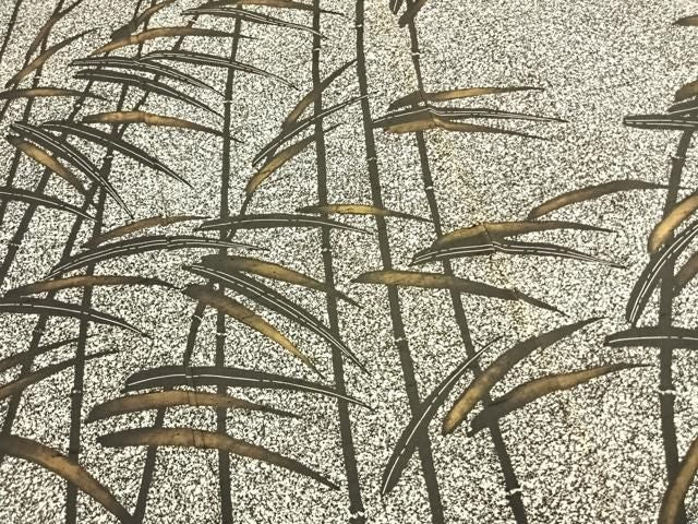 平和屋着物●石川県指定無形文化財 牛首紬 白山工房 手織 日本工芸会正会員 京友禅作家 清水光美 訪問着 笹竹文 たたき染 逸品 AABN9340fy