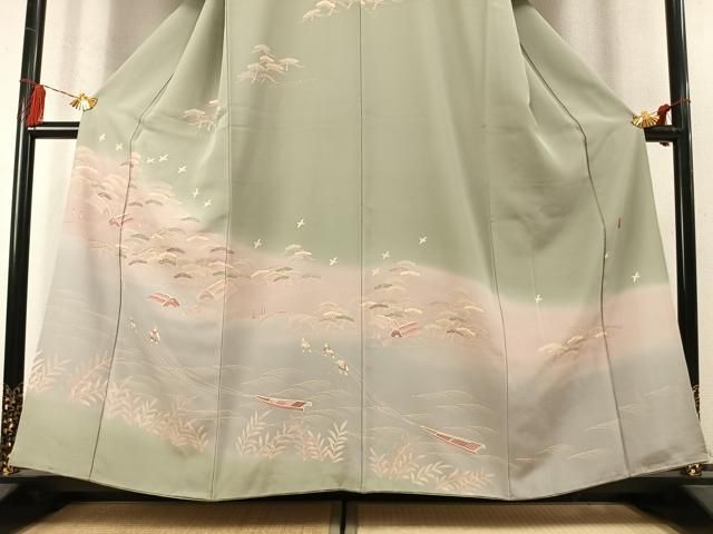 平和屋着物●訪問着 作家物 刺繍 飛鳥人物松文 暈し染め 金糸 金彩 正絹 逸品 未使用 AABN9347fy