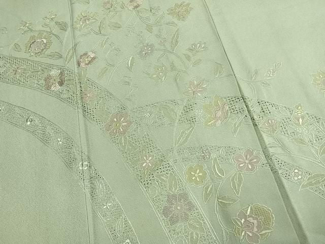 平和屋着物●中国三大刺繍 スワトウ刺繍 汕頭刺繍 相良刺繍 総刺繍 訪問着 花唐草熨斗文 正絹 逸品 AABN9348fy