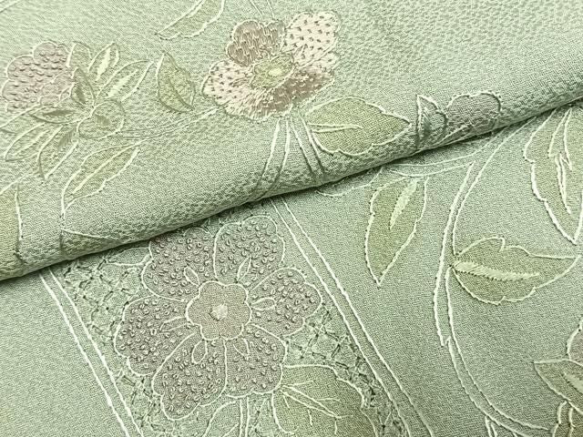 平和屋着物●中国三大刺繍 スワトウ刺繍 汕頭刺繍 相良刺繍 総刺繍 訪問着 花唐草熨斗文 正絹 逸品 AABN9348fy