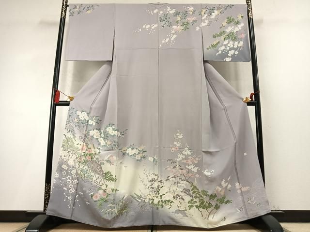 平和屋着物●訪問着 友禅 作家物 飛鶴枝花文 暈し染め 正絹 逸品 AABN9349fy