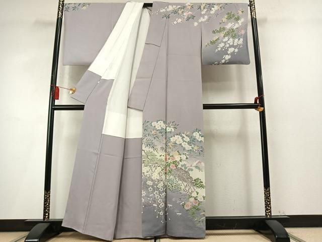 平和屋着物●訪問着 友禅 作家物 飛鶴枝花文 暈し染め 正絹 逸品 AABN9349fy