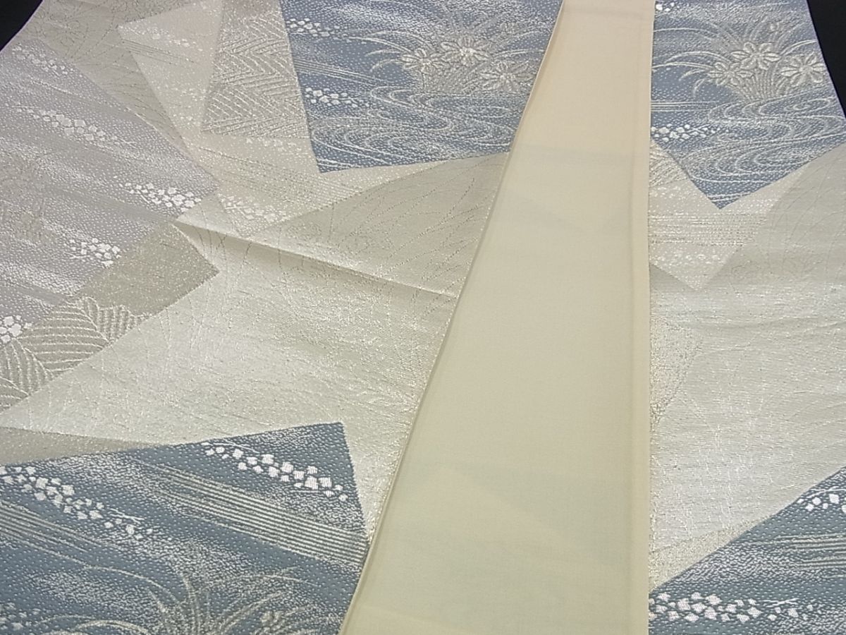 平和屋着物■六通柄袋帯 色紙重ね流水花文 銀糸 逸品 n-ac0084
