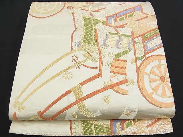 平和屋着物■六通柄袋帯 唐織 御所車文 金銀糸 逸品 n-am0231