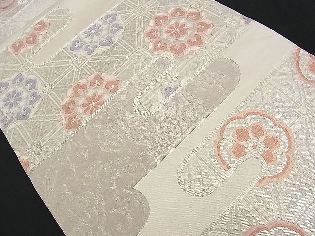 平和屋着物■六通柄袋帯 唐織 エ霞吉祥花文 銀糸 逸品 n-am0261