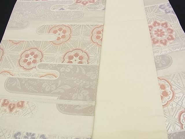 平和屋着物■六通柄袋帯 唐織 エ霞吉祥花文 銀糸 逸品 n-am0261