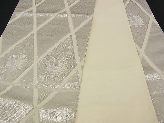 平和屋着物■六通柄袋帯 唐織 鳳凰菱吉祥文 銀糸 逸品 n-am0305