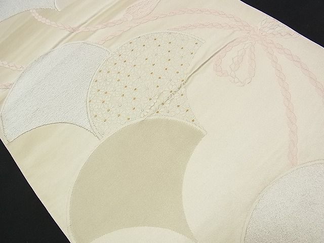 平和屋着物■六通柄袋帯 唐織 花青海波結び紐文 金銀糸 逸品 n-am0326