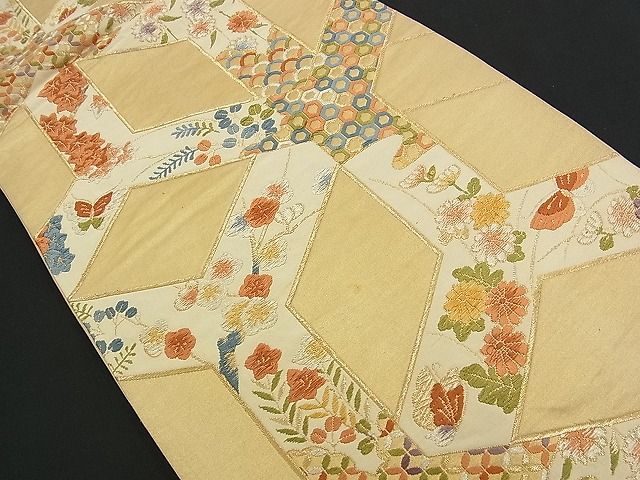 平和屋着物■六通柄袋帯 唐織 亀甲花蝶文 金糸 逸品 n-am0829
