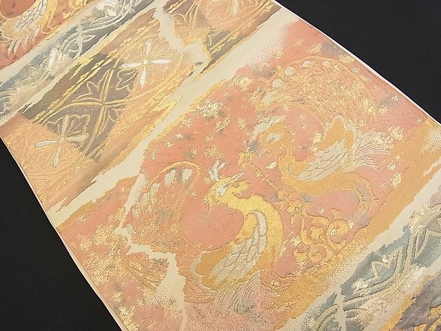 平和屋着物■六通柄袋帯 更紗孔雀花文 金銀糸 逸品 n-am0844