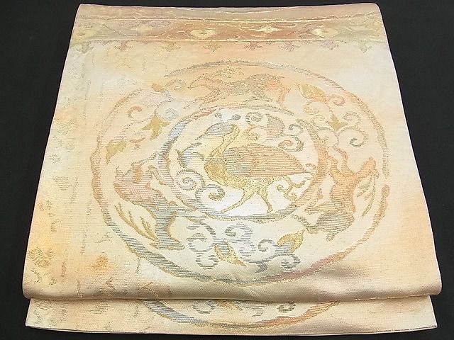 平和屋着物■六通柄袋帯 更紗動物文 金糸 逸品 n-am0852