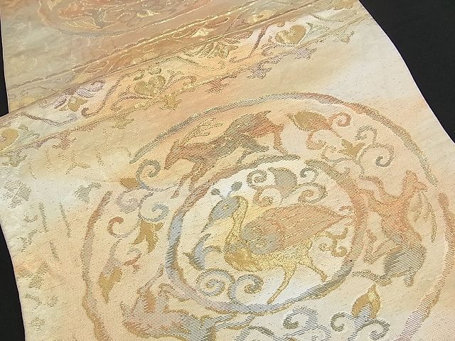 平和屋着物■六通柄袋帯 更紗動物文 金糸 逸品 n-am0852