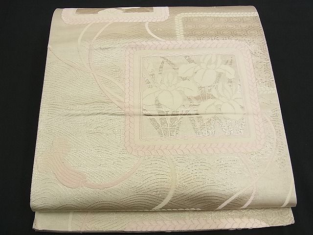 平和屋着物■六通柄袋帯 唐織 色紙吉祥花文 銀糸 逸品 n-am0873